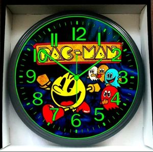 Pac-Man Lounge Game Room Glow In The Dark Wall Clock New!